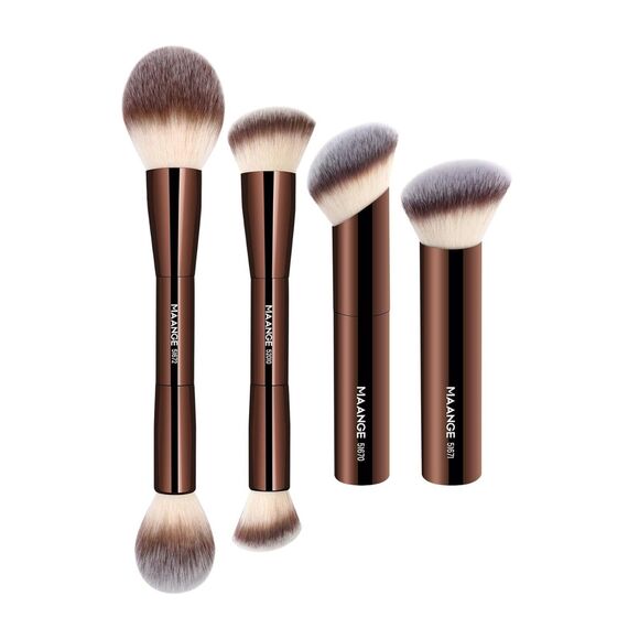 Maange 4 Pieces Coffee Double-ended Kabuki Foundation Makeup Brushes Set - Picture 2 of 5